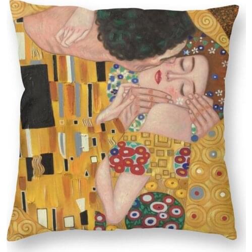 The Kiss By Gustav Klimt Cushion Cover Printing Painting Art Throw Pillow Case for Living Room Custom Pillowcase Home Decoration