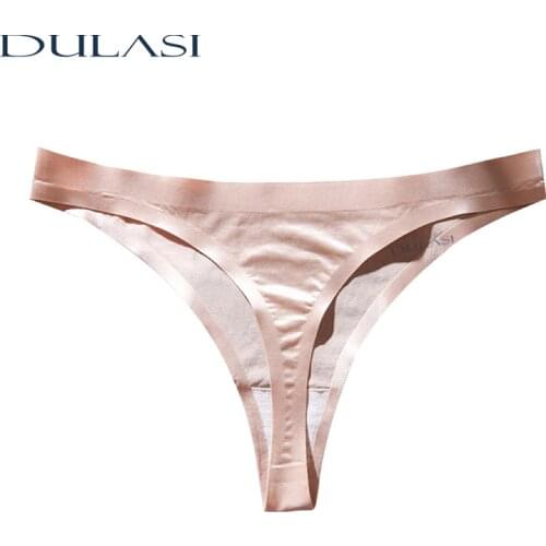 Sexy Seamless Woman Panties Cotton Crotch G-String Mid Waist BreathableThong Underpants Ice Silk Ladys T Back Lingerie Hot Sale