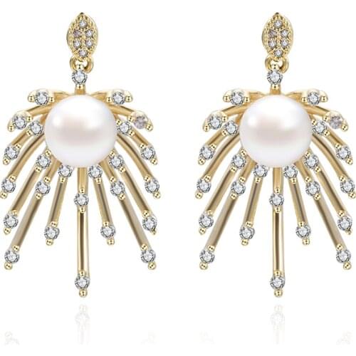Female Firework Imitation Pearl Earrings Irregular CZ Zircon Earrings Women Trend Gold-plated Ladies Stud Earrings Gift For Wife