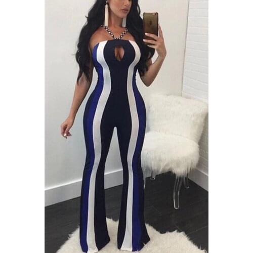 HOT 2019 New Chic Sexy Striped Mix Colors Long Length High Quality Rayon Wholesale Bandage Jumpsuit Women Bodysuit