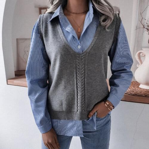 Womens Twisted Knitted Sleeveless Vest Sweater Female Knitting Vests V-neck Solid All-match Casual Simple Autumn Tops Fashion