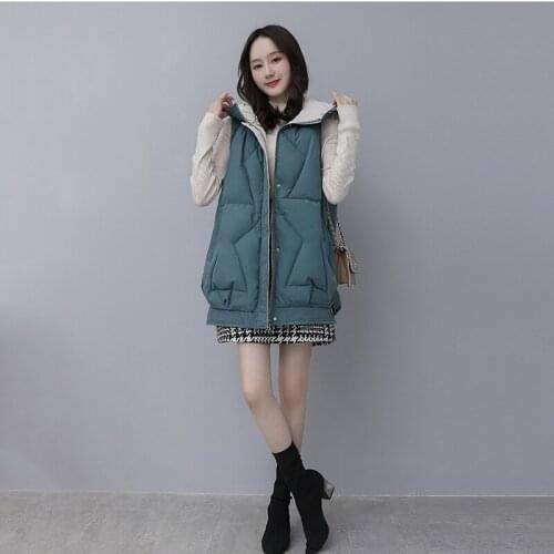 Casual Cotton Vest Tops Women Mid-length Hooded Waistcoat Loose Wild Solid Color Sleeveless Cotton Coat Female Fashion Vest E82