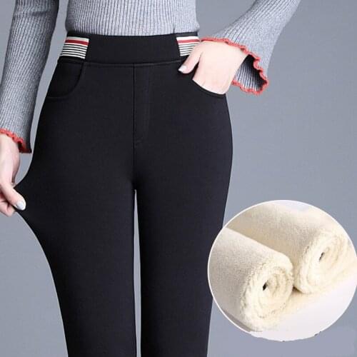 Winter Leggings Women Plus Size Thicken Lamb Cashmere Warm Leggings High Waist Femme Fleece Elastic Slim Pencil Pants