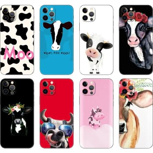 Black tpu case for iphone 5 5s se 2020 6 6s 7 8 plus x 10 XR XS 11 12 mini pro MAX back cover Animal cattle cow watercolor