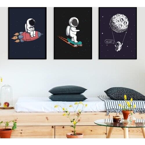 Cartoon Space Astronaut Decorative Painting Creative Modern Decorative Hanging Painting Rocket Pop Art Wall Art Canvas USA