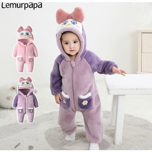 Baby Clothes Boys Girl Romper Infant Winter Onesie Pajamas Cartoon Duck Zipper Jumpsuit Animal Newborn Ropa Bebe Rompers Outfit