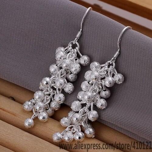 E007 Hot Sale High Quality Silver Color Fine Jewelry,Wholesale Jewelry Elegant Charms Fashion Polished Purple Bean Earring