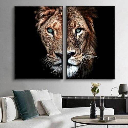 Lion and Lioness Canvas Paintings On the Wall Art Modern Decorative Posters and Prints Black White Painting Pictures For Living