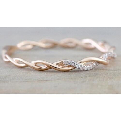 Rings Twisted Shape Crystal Round Rose Gold Rings for Women Engagement Anniversary Jewelry 2021 Hot Sale Anillos Bijoux Femme