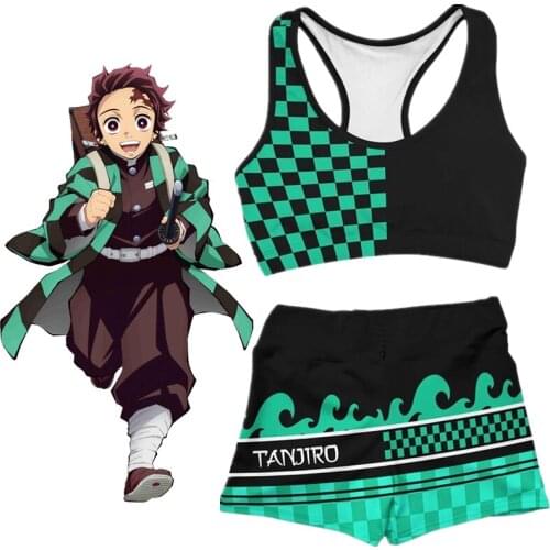 Fitness Gym MMA Boxing Anime Demon Slayer Kamado Tanjirou Cosplay Costume Sport Workout Running Short Bra Yoga Suit Tracksuit