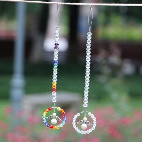 1PCS Chakra Crystal Suncatcher Hanging Angel Ornament Rainbow Decoration Rear View Mirror Car Charm Home Decor