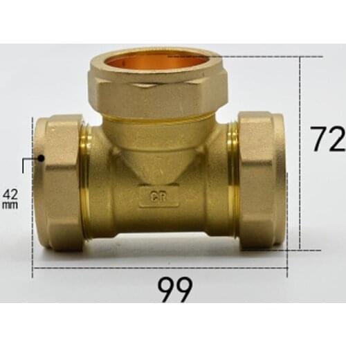 Brass Tee 3 Way Commpression Fitting Union Connector Fit Tube OD 42mm Water Gas Fuel