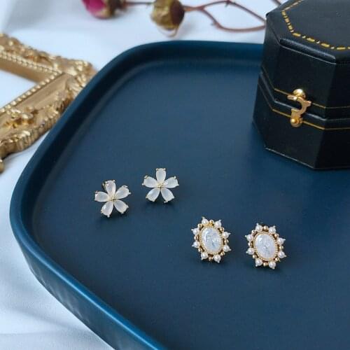 Cute Female Small Oval Flower Earrings Real 925 Sterling Silver Gold Wedding Earrings For Women Double Stud Earrings