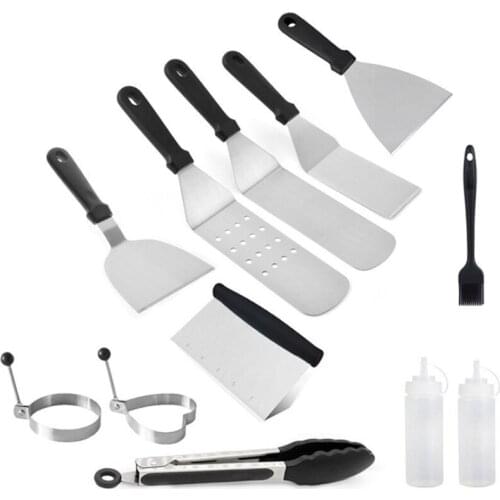 12pcs Stainless Steel BBQ Barbecue Tool Set Grill Griddle Spatula Scraper Combination Kitchen Gadget Outdoor Cooking Accessories