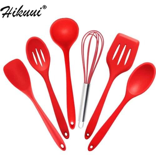 6pcs/Set Kitchen Silicone Cooking Utensils Set Spoon Spatula Soup Ladle Egg Beaters Heat Resistant Cooking Tools