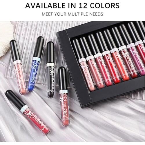 Waterproof Glitter Lip Kit Lip Gloss Velvet Matte Lipstick Halloween Long Lasting Moisturizing Lip Glaze Non-stick Cup 12 Color