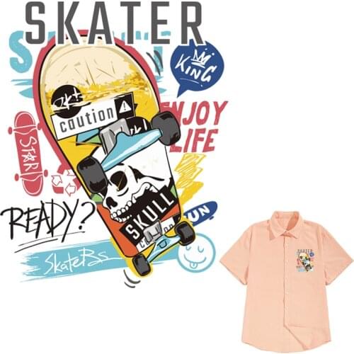 Sticker On Clothes Skater Pattern Patches Hoodie Tops Heat Press Transfer Paper Hot Tear Diy Iron On Patches Washable