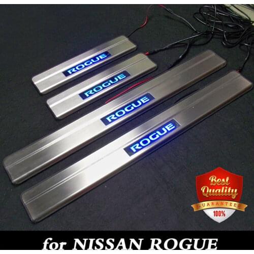 Stainless Steel LED Door Sill Scuff Plate for Nissan ROGUE 2014-2019 Blue light