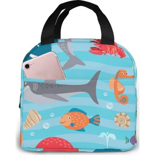 Sea Creatures Cooler Lunch Box Portable Insulated Lunch Bag Thermal Food Picnic Lunch Bags