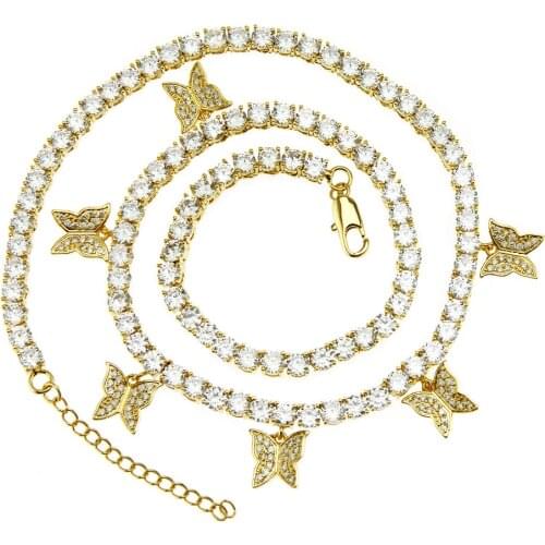 Fsahion Multiple Zircon Butterfly Necklaces Pendants For Women CZ Wedding Statement Choker Necklace Gifts Hip Hop Jewelry