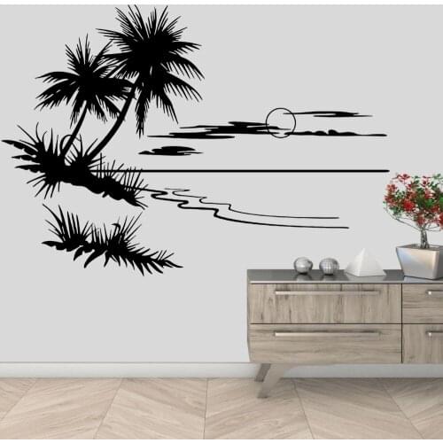 Beach With Two Palm Tree Sticker Decal Nature Trees Home Bedroom Decoration Removable A001911