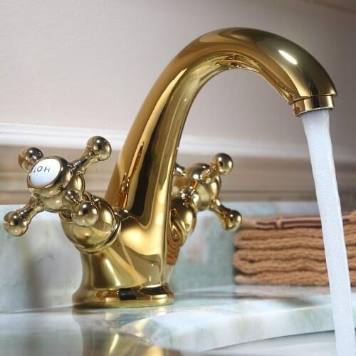 Luxury gold solid brass copper Unique style basin faucet golden European Hot and cold water basin tap--M493