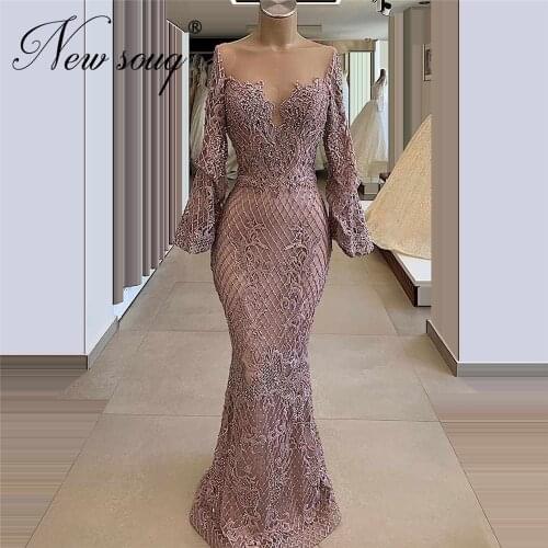 Chic Muslim Prom Dress Vestidos Illusion Dubai Beaded Evening Dresses 2020 Aibye Couture Formal Women Party Gowns Robe De Soiee