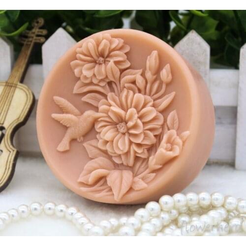 Cake Fondant Decoration 3D Hummingbird Flower Shape Silicone Soap Mold Form Candle Mould Handmade Soap Making DIY Ice Engraving