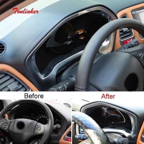 Tonlinker Interior Dashboard position Cover Stickers for HONDA VEZEL HRV 2014-19 Car Styling 1PCS ABS Chrome Cover stickers