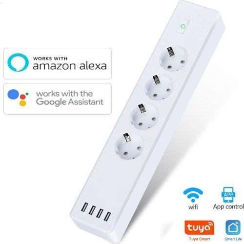 Wifi Smart Power Strip Surge Protector 4 EU Plug Outlets Electric Socket with USB Voice Remote Control by Alexa Google Home