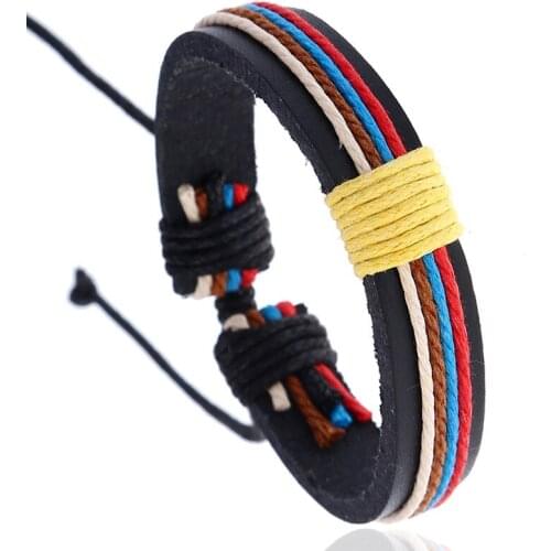 Multicolor Wrap Rope Fashion Casual Vintage Punk Handmade Weave Genuine Leather Men Bracelets For Women Homme Men Jewelry