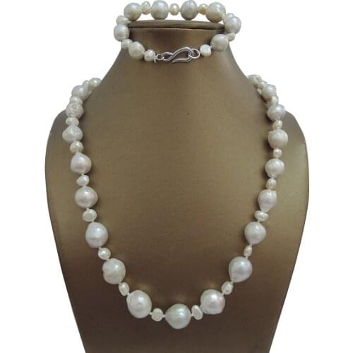 HIGH QUALITY PEARL NECKLACE WITH 100% NATURE FRESHWATER Baroque PEARL long NECKLACE & Bracelet,pearl length size 15-21 mm