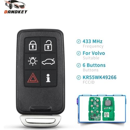 Dandkey Replacement Smart Remote Key Car Uncut Key Fob 6 Button 433MHz For Volvo S60 S80 XC60 XC70 V70 V60 FCCID: KR55WK49266