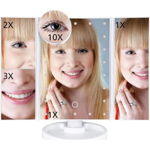 22 LED Touch Screen Makeup Mirror 1X/2X/3X/10X Magnification Lighting Beauty Mirror Desktop Fold Makeup Mirror Adjustable Mirror