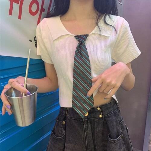 Woman Tshirts Short High Belt Knitted Top Summer 2021 Short Sleeve Female Crop Top Mujer Camisetas