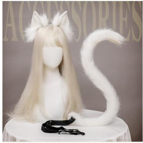 Anime Women Fox Ear Cat Girl Plush Headband Tail Housekeeper Maid Dressing Set Lolita Props Party Cosplay Costume Halloween