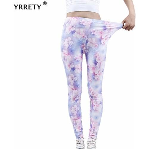 YRRETY Women Pink Flower Printing Leggings Workout High Waist Push Up Mujer Fitness Polyester Gym Running Tights S-XXL Pants