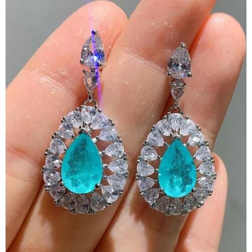 2020 Trend Vintage Created Moissanite Paraiba Tourmaline Emerald Drop Dangle Earrings 100% 925 Silver Fine Jewelry For Women
