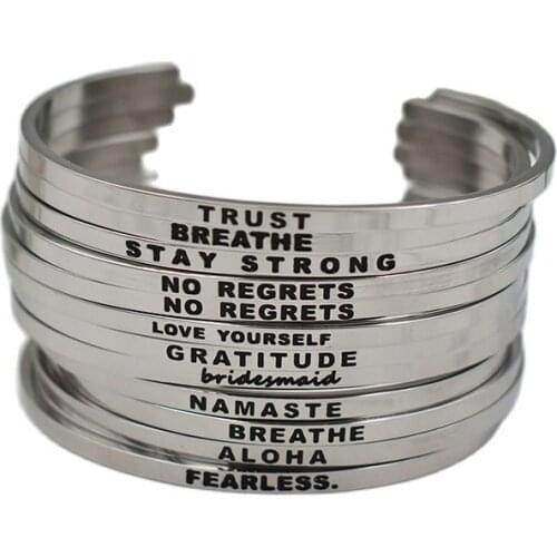 1PC Newest Quotes Bracelets 316L Stainless Steel Cuff Bangle Fashion Women Female Inspirational Jewelry Bracelet