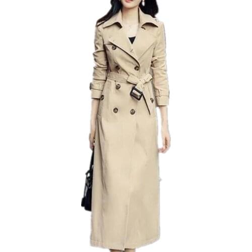 Women Trench Elegant Coat With Belt Autumn Winter Double Breasted Solid Windbreaker Womens Middle Long