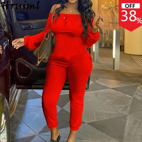 Women Jumpsuit Fashion Slash Neck Pocket Bodysuit Long Sleeve Solid Drawstring Romper Women Autumn Casual Streetwear Monos Mujer