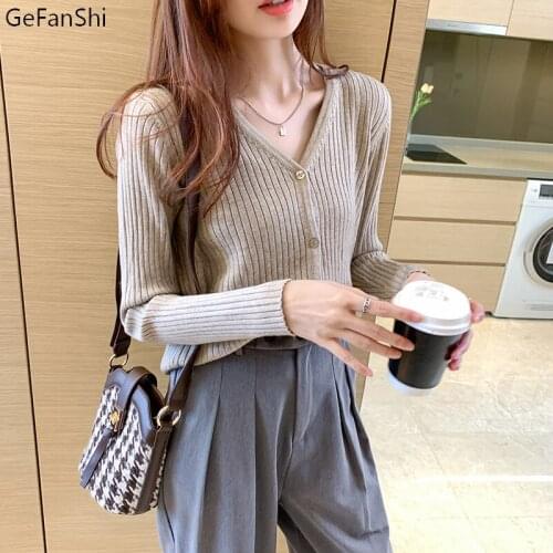 2021 Autumn Sprint New Korean Style Solid Women Cardigans Fashion Slim Ladies Knitted Sweater Long Sleeve Button Sweater