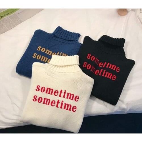 Women Letter Printed All-match BF Loose 2XL Streetwear Women Harajuku Oversize Chic Fashion Korean Ulzzang Turtleneck Sweater