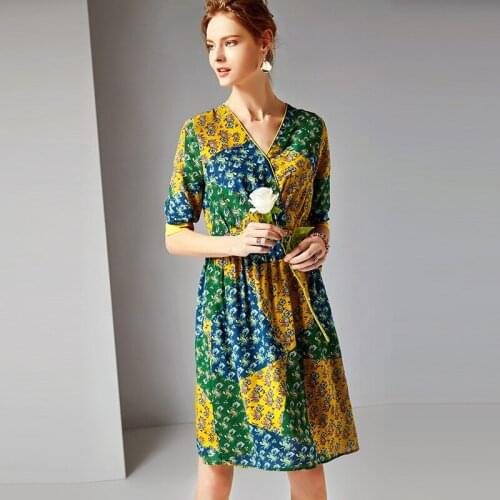 Women summer greenbohemian floral silk dresses sex casual daily office party night club plus size bodycorn dress drop ship
