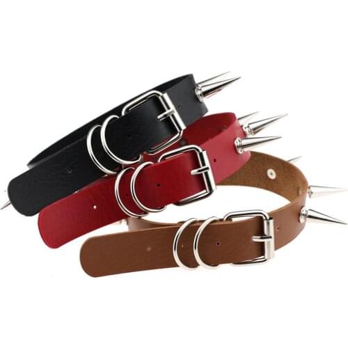 Women Party Necklace Fashion Alloy Rivet Spike Faux Leather Choker Short Necklace mens Punk Jewelry