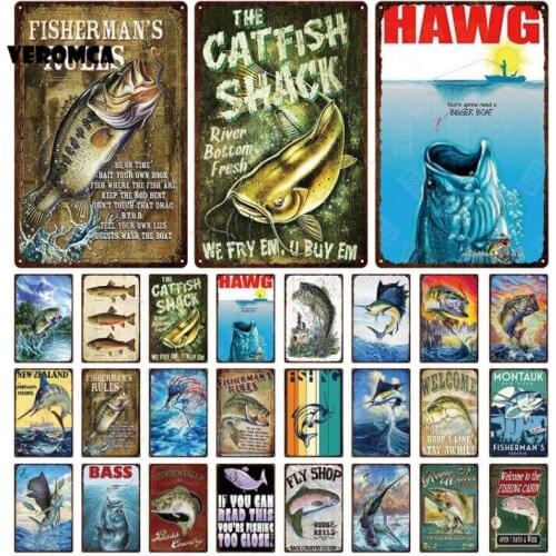 Fly Fish Tin Sign Bass Anime Vintage Metal Sign Retro Plates Plaque Sign Metal Wall Stickers for Garden Home Desk Vintage Decor
