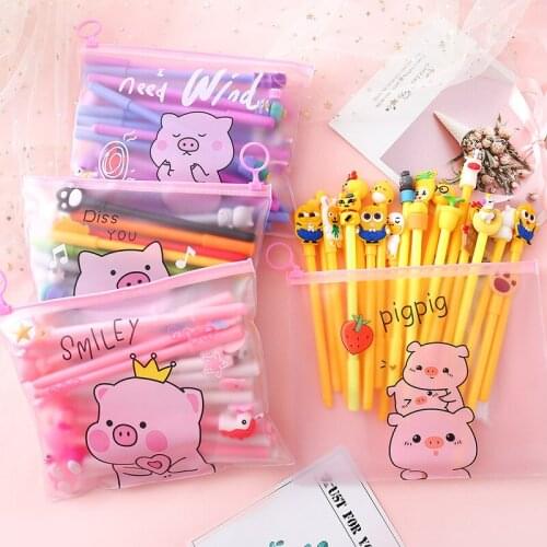 10Gel Pen+10Refill Korean Girl Heart Cute Cartoon Neutral Pen Bag Personalized Student Stationery Set Combination Signature Pen