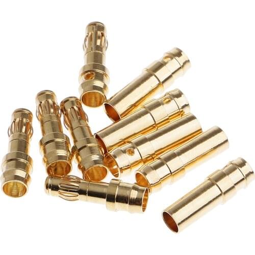 10pcs 3.5mm Gold Banana Bullet Connector Plug Male Female w/ Red Housings