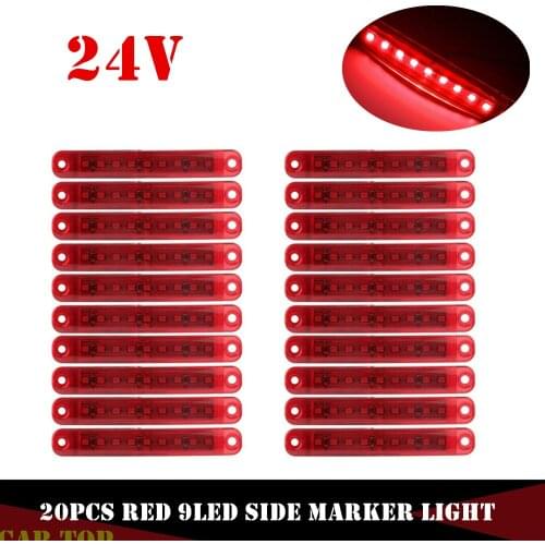 20pcs Red Side Marker Light 9LED Tail Light Bus Trailer Truck 24V LED Lights Waterproof LED Indicator Parking Light