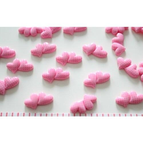 200pcs Pinky Resin Resin polka dots kawaii Double Heart cabochons 25x18mm heart together linked charm D25